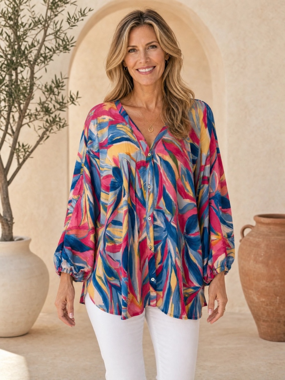 Colleen Lopez Art Print Tunic Blouse Dolman Sleeves NWOT L - Picture 16 of 16